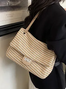 Bolso de Hombro Tejido de Paja de Gran Capacidad para Mujer Moda Bolso Tote Casual para Viaje de Verano Playa Comute