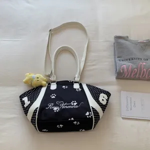 Bolso bandolera de lunares de gran capacidad, bolso mensajero de lona casual con huella.