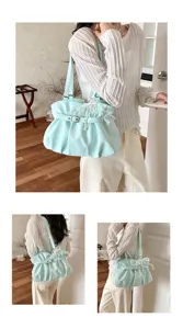 Relaxed pleated shoulder underarm bag for women, fashion versatile polka dot handbag tote.
