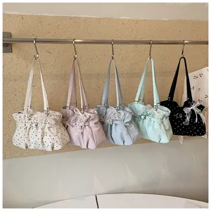 Women ruffled shoulder bag multi-color fashion tote bag elegant underarm purse detail view