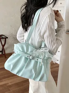 Light green polka dot ruffles shoulder underarm bag for women stylish casual handbag tote