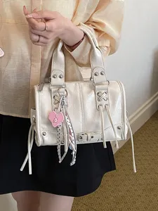 Women PU Leather Boston Bag Stylish Top Handle Satchel Handbag Casual Commuter Shoulder Crossbody Bag With Pendent