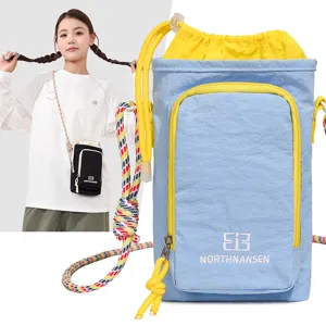 Lightweight kids crossbody phone bag with drawstring colorful strap for travel daily use.