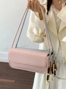 Korean Style Small Square Bag Women PU Leather Casual Commuter Shoulder Crossbody Bag With Pendant Fashion Handbag