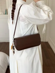 Korean style retro brown shoulder bag for women minimalist casual crossbody small square bag daily chic
