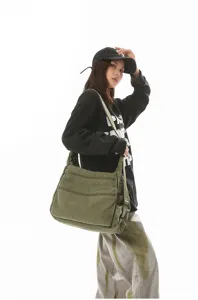 Bolso cruzado de lona casual de gran capacidad para mujer, bolso de hombro retro.
