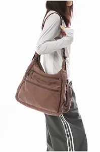 Gran capacidad bolso de lona casual para estudiantes elegante bolso de hombro marron.