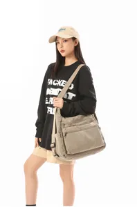Bolso bandolera de lona grande, bolso de hombro minimalista para estudiantes con varios bolsillos.