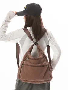 Bolso bandolera informal de lona marrón para uso diario, mochila de gran capacidad.