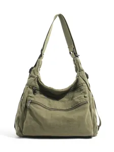 Bolso Bandolera de Lona Verde Casual Hobo Bolso Gran Capacidad para Uso Diario Nuevo