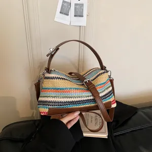 Mujeres Paja Tejida Bolso de Hombro Casual Vacaciones Playa Tote Bag Gran Capacidad Bolso Cruzado Almohada Viaje Verano Bolso de Mano
