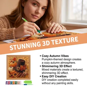 Autumn pumpkin diamond painting detail, handmade DIY art kit with shimmering 3D texture.