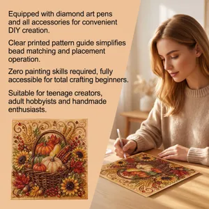 Autumn pumpkin diamond painting DIY craft kit with sparkling beads and complete accessories.