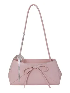 Joli sac à épaule rose avec nœud pour femme, sac baguette tendance avec foulard pour l'été.