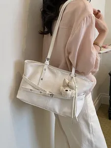 Sac cabas minimaliste en cuir souple pour femme, élégant grand sac porté épaule vue principale