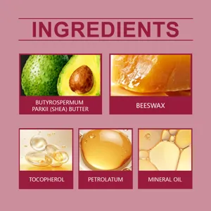 Grafico dettagli ingredienti per set crema mani e balsamo labbra con estratti naturali.