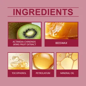 Vista dettagliata degli ingredienti cosmetici inclusi estratto di kiwi e cera d'api.