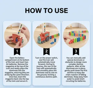 Automatic domino train toy with automatic laying function, battery powered educational fun.