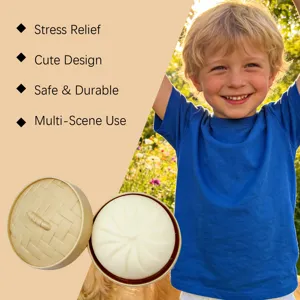 Slow rebound baozi squeeze toy with steamer basket, fun stress relief decompression toy for daily use.