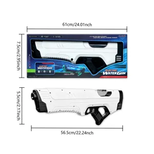Detailed view of the electric water gun with size dimensions, strong power and cool lights.