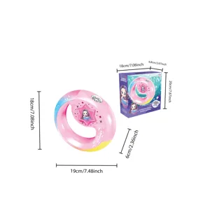 Kids luminous circular bubble machine toy with gift box and clear size dimensions design.