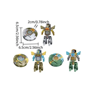 Deformable robot fidget spinner toy, 2-in-1 stress relief toy with detailed size dimensions.