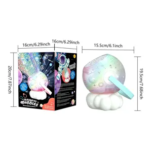 Galaxy projector bubble machine with colorful lights, astronaut design and cloud base.