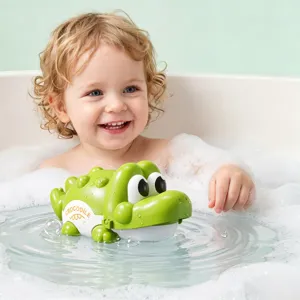 Children Bath Toy Cute Green Crocodile Interactive Water Play Plastic Toy For Kids And Toddlers Bathroom Fun
