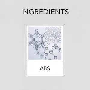 ABS material composition and molecular structure detail graphic for durable toys and products.