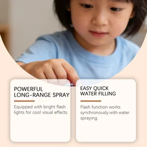 Detail view of the interactive flashing spray toy with child hand interaction close up.