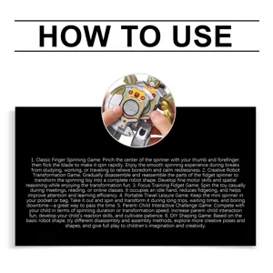 Detailed instruction guide showing how to use and transform the robot fidget spinner toy.
