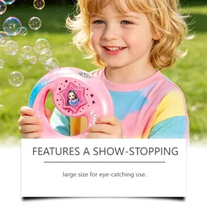 Kids outdoor luminous mermaid bubble machine toy, fun interactive ring bubble blower for children.