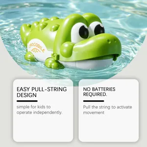 Green pull string crocodile bath toy for kids, cute cartoon animal water play toy for toddlers.