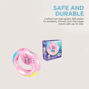 Close-up of the pink luminous ring bubble machine showing smooth edges and cute mermaid graphic.