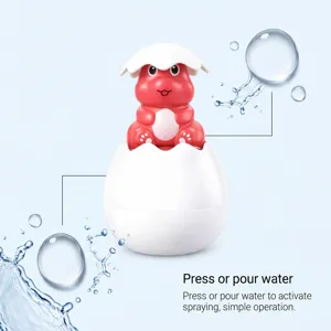 Bath spray dinosaur egg toy, cute cartoon red design, fun water play for kids.