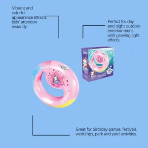 Kids outdoor glowing ring bubble machine with colorful lights and cute mermaid toy for party fun.