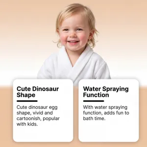 Cute dinosaur egg bath toy with water spraying function, perfect for kids bath time fun.