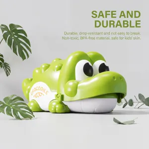 Cute green cartoon crocodile bath toy for children, safe and durable interactive water play toy.