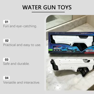 Electric water gun toy detail view, featuring a sleek white futuristic design and electric drive.