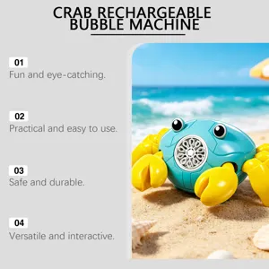 Rechargeable green crab bubble machine toy with music and auto blowing for kids fun play.