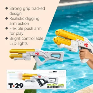 Electric water gun with bright LED lights, futuristic yellow white design for outdoor fun.