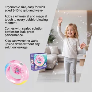 Kids luminous ring bubble machine, ergonomic outdoor interactive toy with leak-proof design.