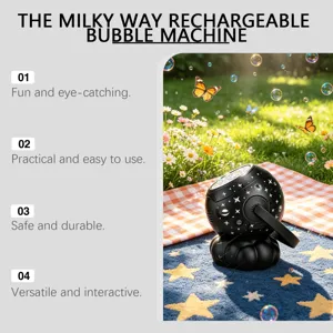 Rechargeable Milky Way bubble machine with stunning starry projection for outdoor fun.
