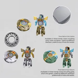 Deformable robot fidget spinner toy, 2-in-1 stress relief mechanical gadget in three colors.