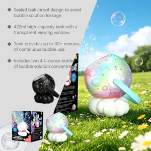 DOWMOO galaxy projection bubble machine with leak-proof 420ml tank and continuous fun outdoor toys.