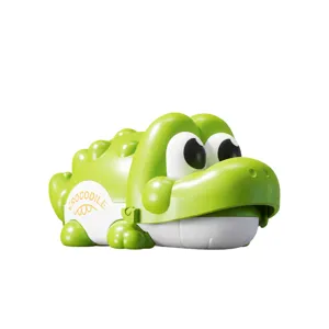 Green cartoon crocodile pull-string bath toy for kids, cute and fun interactive water play.