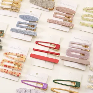 Fashion acrylic acetate hair clips 3-piece set geometric bobby pins for women girls