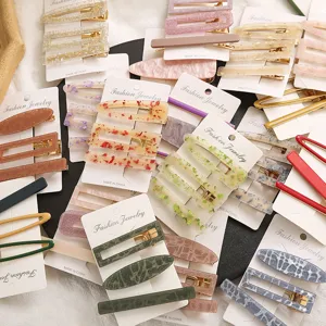 Acrylic acetate hair clips set, trendy side pins and cute bang clips for daily girls styling.