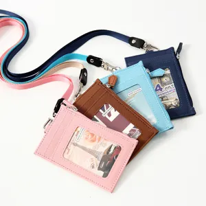 Porte-cartes en cuir PU tendance avec lanyards étui de badge d'identification porte-monnaie