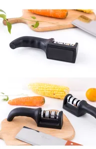 Kitchen 3-stage knife sharpener handheld multi-functional sharpening stone kitchen tool black